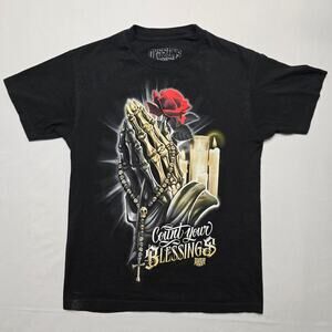 Skull Head Rosery Shirt Y2K  Dyse One Mens Medium Skulls Prayer Hands Tee